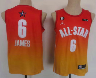 Mens Los Angeles Lakers #6 LeBron James Orange 2022 All Star 6 Patch Icon Sponsor Swingman Jersey->los angeles lakers->NBA Jersey